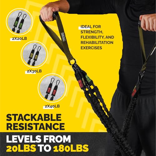 Image of Tube Resistance Bands Set with Handles, Bar, Ankle Straps and Door Anchor | 180 lb exercise bands for working out, ideal for full-body strength training at home or on the go for men and women