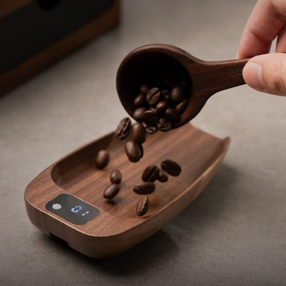 Walnuss Espresso Waage 0.1g Präzision - Digitale Kaffee Waage mit Timer für Pour Over & Siebträger - USB Aufladbar