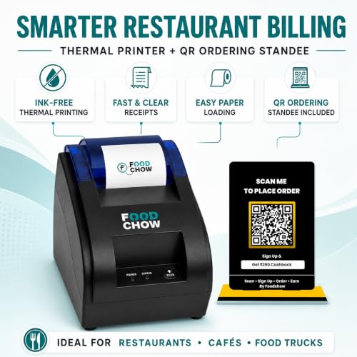 Image of 12 Months Software License for Restaurants, Cafes, Sweet Shops, Food Trucks | 58mm (2 Inch) Direct Thermal Receipt Printer | USB + Bluetooth with QR Code Standee and Website