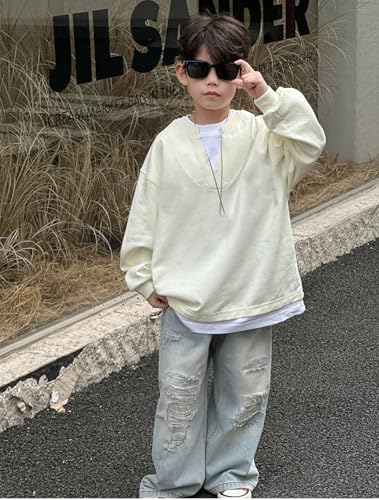 Boys Baggy Jeans Straight Leg with Pockets Elastic Waist Distressed Ripped Denim Pants Ideal for Everyday Wear3