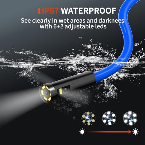 Image of Triple Lens Borescope 1920P HD Endoscope Camera with Light, 4.3 inch IPS Screen IP67 Waterproof Snake Inspection Camera Industrial Bore Scope Cam for Auto Mechanic Plumbing Tools Gift for Man
