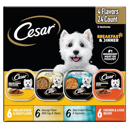 Cesar Wet Dog Food Home Delights & Classic Loaf in Sauce, Breakfast & Dinner Variety Pack, 3.5 oz. Trays, 24 Count