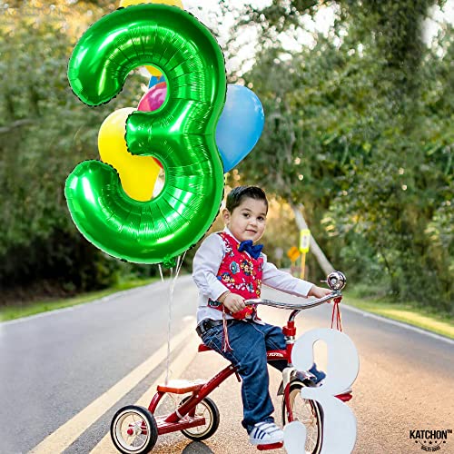 Image of KatchOn, Giant Green Number 3 Balloon - 40 Inch Number Balloon | 3 Number Balloon for Three Rex Birthday Party Decorations | Green 3 Balloon Number for Happy Birthday Decorations