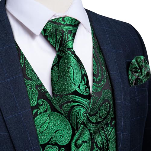 DiBanGu Mens Vest and Tie Set Formal Paisley Waistcoat and Necktie Pocket Square Cufflinks Silk Suit Vest for Tuxedo Wedding
