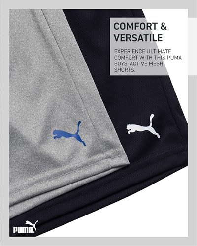 Image of PUMA Boys Active Short Set - 3 Piece Short Sleeve Logo Graphic Tee and Poly Interlock Mesh Shorts for Boys (Sizes: 4-16)