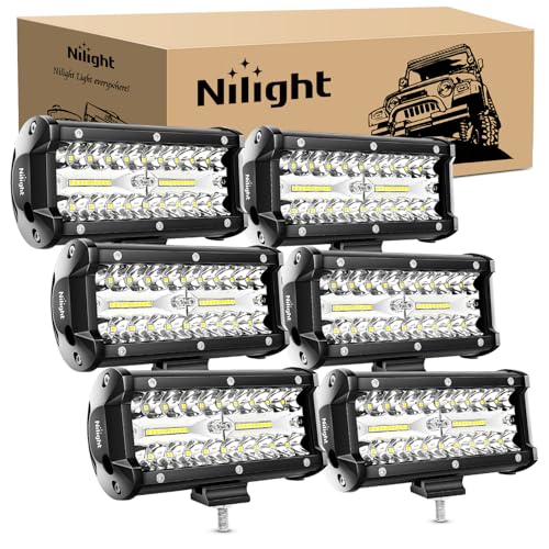 Nilight LED Pods 6PCS 6.5 Inch 120W Light Bar Triple Rows Spot Flood Combo Driving Light Waterproof Led Work Light Off-Road Truck Car ATV SUV Cabin Boat