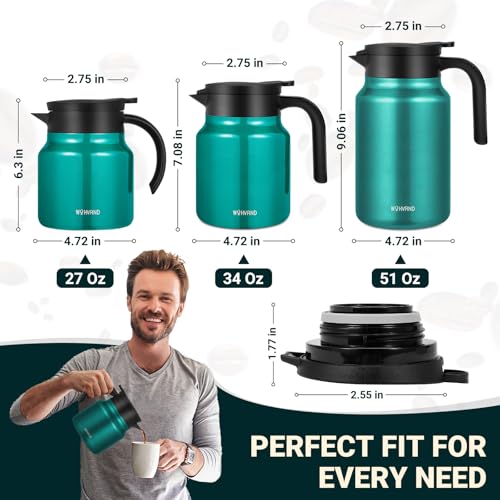 Image of Small Insulated Coffee Carafe, 27 oz, Keeps Hot for 12H, Agave Teal