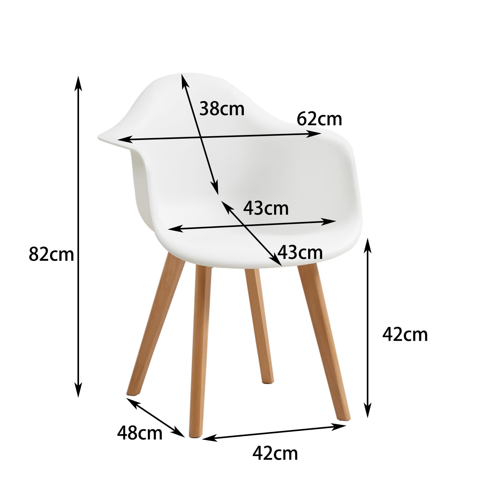 GrandCA HOME Pack de 6 Sillas de Comedor Sillas de Cocina Nórdicas con Patas de Madera de Haya, Sillones Modernos para Salón, Oficina, Dormitorio, Comedor, Blanco