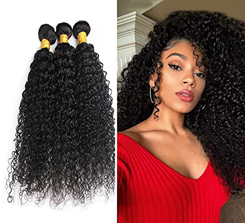muaowig Curly Hair 3 Bundle Real Human Hair Natural Black Kinky Curly Hair Bundle Hair Weave For Women Virgin Hair Bundles Extensions For Women 20 22 24 inch, Kinky Curly Hair 3 Bundle