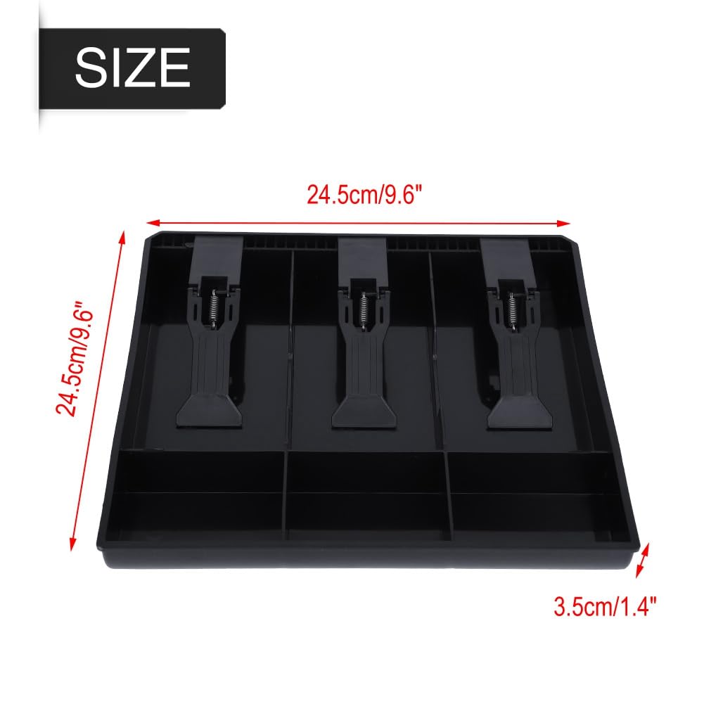 Plateau De Remplacement Pour Caisse Enregistreuse - 3 Compartiments Billets + 3 Pièces - Dimensions 24,5x24,5x3,5 Cm - Noir