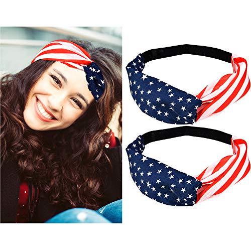 American Flag Headband 4th of July USA Independence Day Headbands Patriotic Headwrap Elastic Hair Bands Bandana Turban Hair Accessories (4 Pieces)