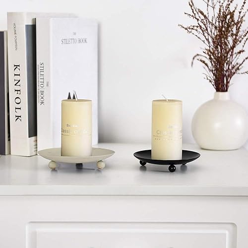 Miniatura 3 de Juego de 2 portavelas de hierro, placa decorativa de hierro para velas, soporte de vela de pedestal de primera calidad para velas de cera (mayor)