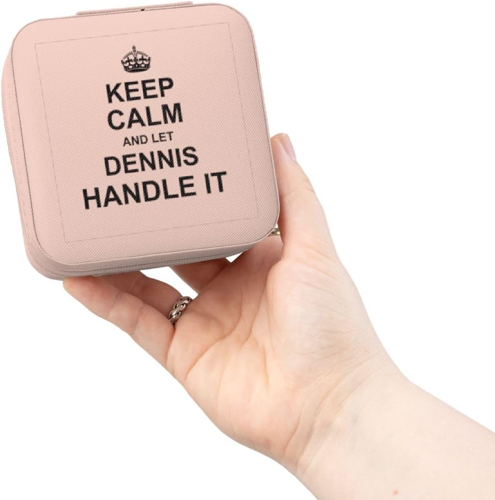 3dRose Keep Calm and Let Dennis Handle it - funny personal name Jewelry Travel Case Pink