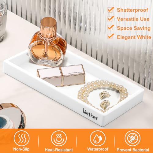 Silicone Bathroom Trays, 7.7" Shatterproof Flexible Tray for Vanity, Kitchen Sink, Toilet Accessories(White,Small)