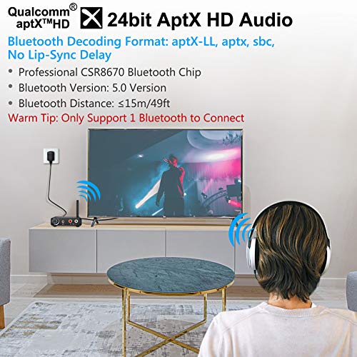 eSynic 192kHz DAC Digital to Analog Audio Converter with Bluetooth V5.0 Transmitter Support AptX & Low Latency Optical Coaxial Digital Audio to Analog L/R RCA 3.5mm for TV Bluetooth Headphone Speaker - Thumbnail 7