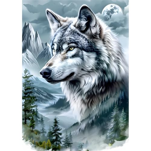 EOBROMD Diamond Painting Kit Completo Lobo, Montaña Pintura de Diamante Adultos, Punto de Cruz Diamante, Cuadro Diamante Art Rhinestones Bordado para Decoración Hogar 30x40 cm