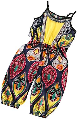 MOSUO Toddler Kids African Dashiki Print Jumpsuits Baby Girl Outfits Clothes Sleeveless Romper Overalls (130/6-7 Years, Multicolor)