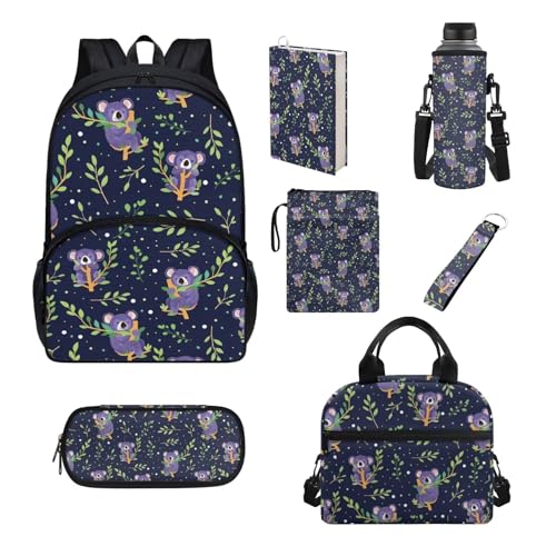 Set di 7 pezzi zaino per scuola elementare primaria sencondaria ragazze ragazzi bookbag borsa pranzo astuccio Koala. Taglia unica Set di zaini per la