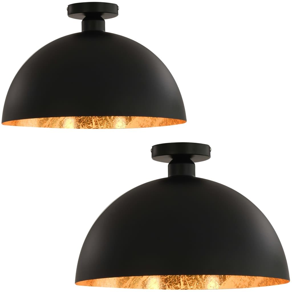 vidaXL 2x Lámparas de Techo Semiesféricas Iluminación Hogar Uso Residencial o Comercial Diseño Moderno Elegante Sencillo Decoración Negra y Dorada E27