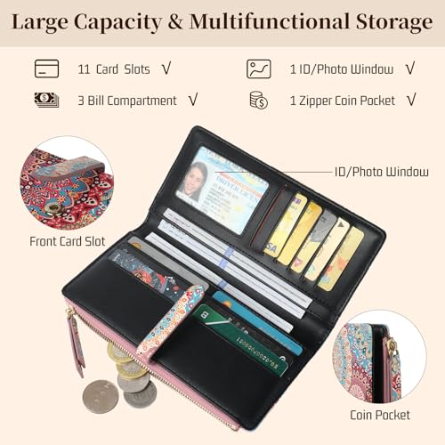 Bifold Women's Wallets,Slim Credit Card Wallet With Zipper Coin Pocket & ID Window,Ladies Wallets for Cash & Cards Organization (Mandala)4