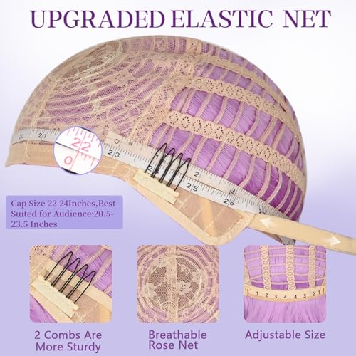 Image of AISI HAIR Light Purple Synthetic Wavy Curly Bob Wig with Bangs Short Wavy Hair for Women Synthetic Heat Resistant Bob Wigs