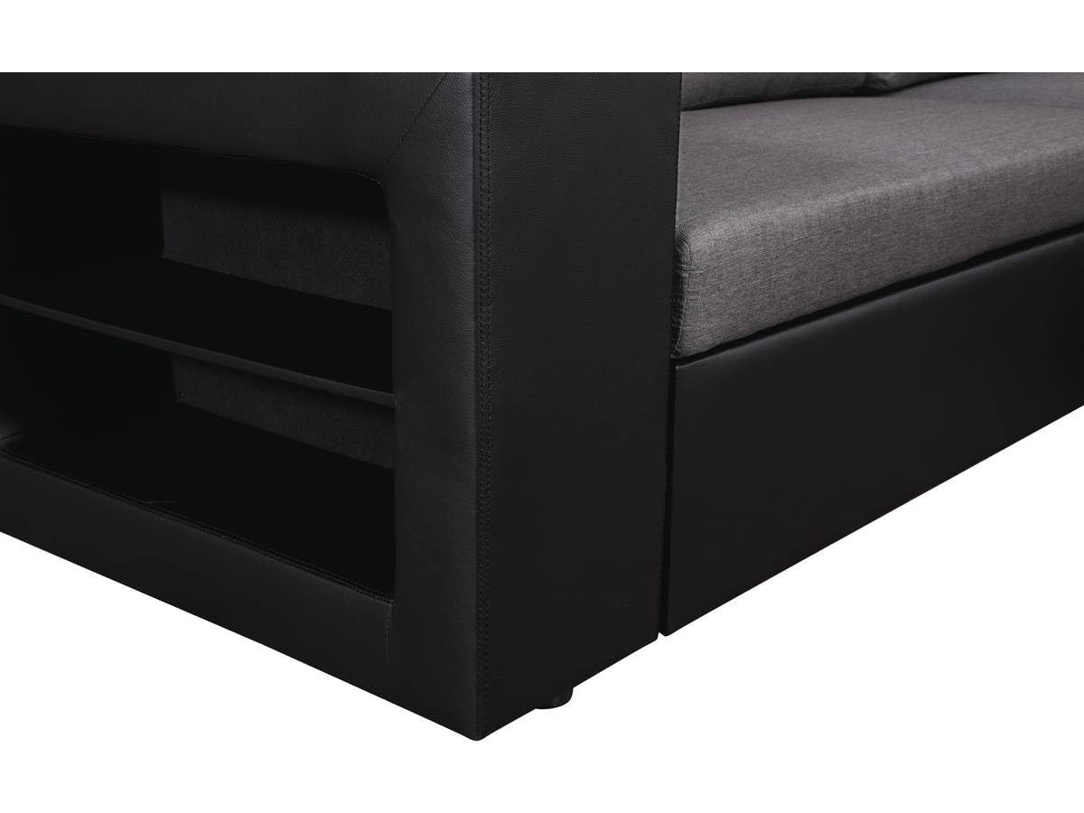 Habitat et Jardin - Canapé d'angle Convertible et Réversible Axel 3 Places Noir et Gris - Canapé Lit Moderne Design en Tissu Lin - Espace de Stockage (Méridienne) + Étagères