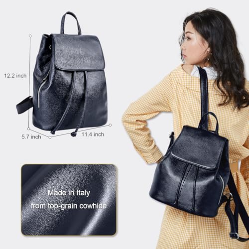 Image of BOYATU Women's Full-Grain Leather Backpack Purse, Minimal Structured Design, Work Commuter & City Travel, Compact Everyday Essentials, Fashion RFID Pocket Bag ((Blue)