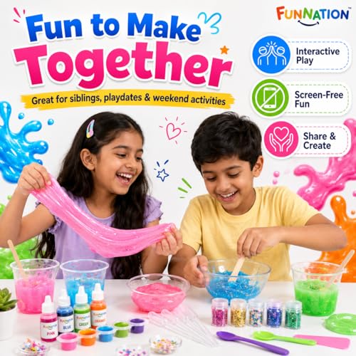Image of FUN NATION Slime Making Kit | Slime for Kids 3 to 10 Years | DIY & Science Experiment Kit | 20+ Glitter, Fluffy & Colorful Slimes | STEM Educational Craft Activity | Birthday Gift for Boys & Girls