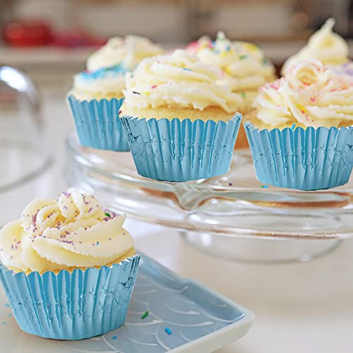Image of Light Blue Foil Cupcake Liners,GOLF 100Pack Metallic Baking Cups Standard Size