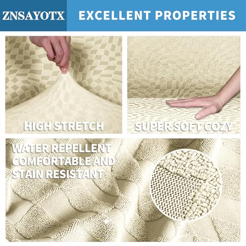 Image of 2026 Sofa Recliner Cover 5-Piece (69 inch-91 inch) Super Soft Recliner Couch Covers with Big Pocket & Anti Slip Ties Stay in Place, Stretch Lazy Boy Reclining Couch Sofa Slipcover Durable Washable, Beige
