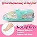Orthoshoes Girls Fluffy Sequin Slippers, Cozy Plush House Slippers with Ribbon Bow for Girls Bedroom Indoor Outdoor