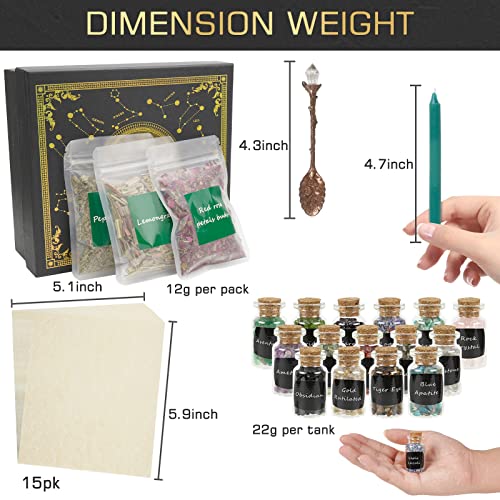 Witchcraft Supplies Kit Box Witch Tools - 15 Pack Crystals Dried Herbs 15 Pack Colored Magic Candles For Meditation Divination - Suitable For Beginners Experienced Witches Pagan Decor Altar Supplies #TOP4