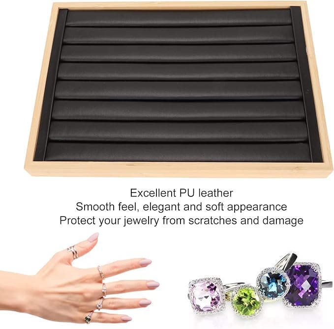 Image of Velvet Jewelry Drawer Organizer Tray Stackable Jewelry Tray (Wooden Ring, Wood)