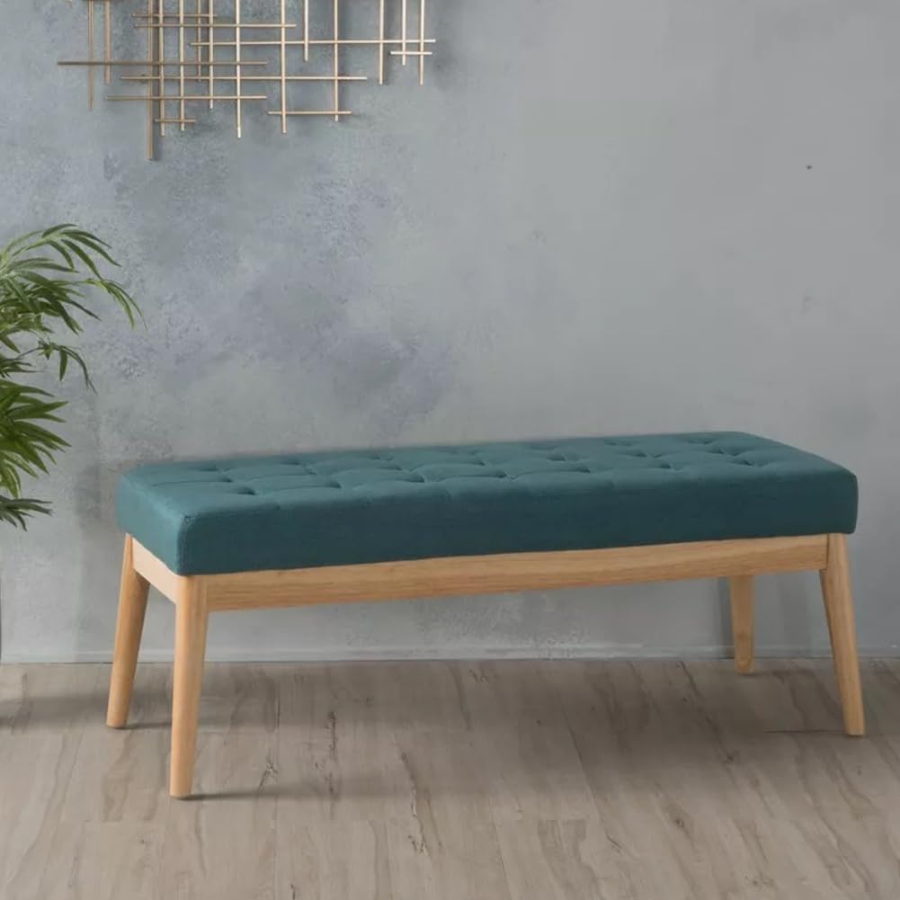 BAKAJI Panca Fondoletto in Tessuto con Struttura Legno, Cassapanca Pouf Camera da Letto, Ingresso, Ufficio, Cameretta, Soggiorno, Salotto, Panchina Ottomana Imbottitura Alta Densità (Verde)