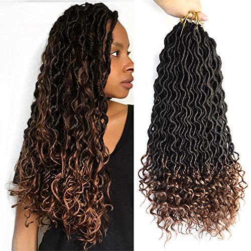 Kasha Goddess Faux Locs Crochet Hair With Curly Ends 18 Inch Deep Wave Curly Braiding Hair Synthetic Crochet Braids Hair Extensions (T30)