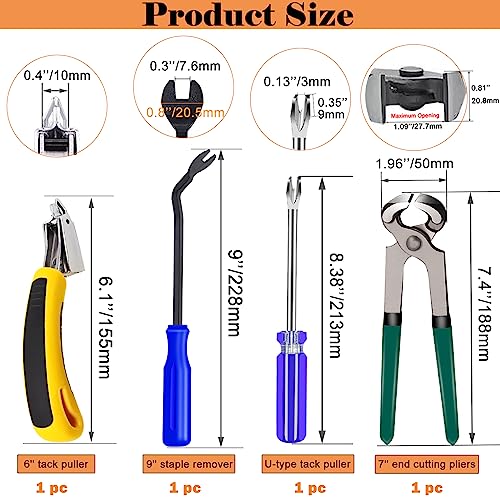 Image of 4Pcs Upholstery Staple Remover Tool Set Including 7inch End Cutting Plier,V Tip Tack Puller,U Tip Tack Puller,Staple Remover,Nail Puller Carpet Remover for Furniture Floor Photo Frame