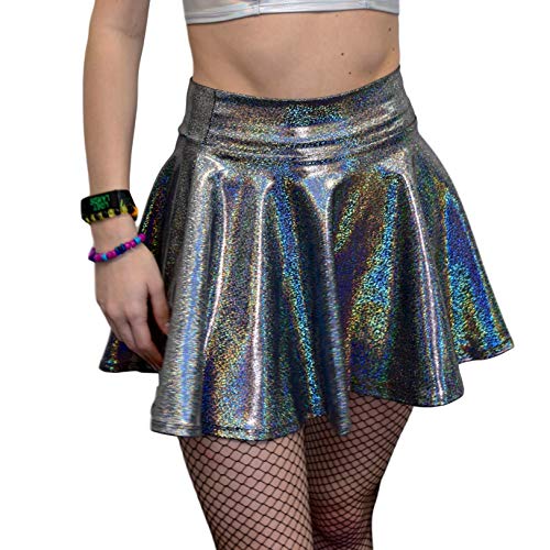 Gleaming Silver Holographic Skater Skirt - Made in USA