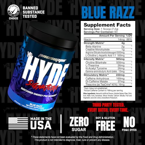 Image of ProSupps Mr. Hyde Signature Pre Workout Powder with Creatine, Beta Alanine & Caffeine - Performance, Energy & Endurance - Clean Fitness & Gym Supplements for Men & Women (Blue Razz, 60 Servings)