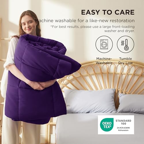 Image of Bedsure Comforter Duvet Insert - Quilted Comforters Cal King Size, All Season Duvet, GentleSoft Down Alternative Bedding Blanket, with 8 Tabs, Gifts for Women /Men, Purple, California King 96X102 Inch