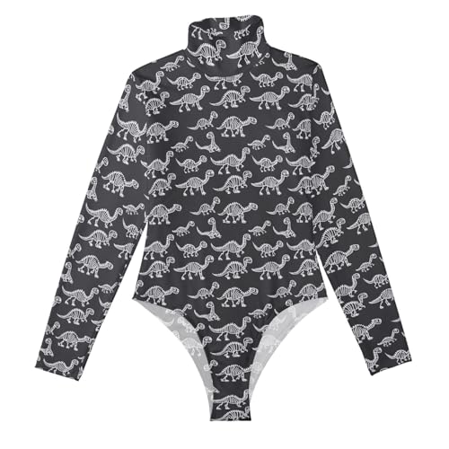 Mono largo negro de esqueleto de dinosaurio para mujer casual