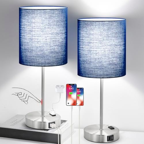 Set of 2 Touch Control Table Lamps with 2 USB & AC Outlet, 3-Way ...