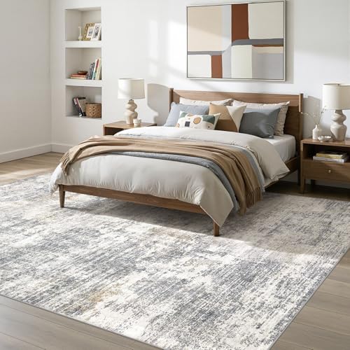 6x9 Area Rugs for Living Room: Washable Large Neutral Abstract Rug Soft Non Slip Stain Resistant Low Pile Indoor Carpet for Bedroom Dining Room Nursery Office Playroom - Grey White Brown — view 2