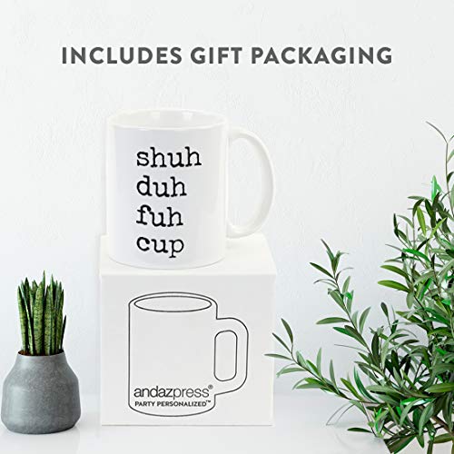 Andaz Press 11Oz. Funny Rude Coffee Mug Gift, Typewriter Style, Shuh Duh Fuh Cup, 1-Pack, Stfu Sarcastic Coworker Friend Husband Boyfriend Birthday Christmas Gifts For Him Or Her #TOP3