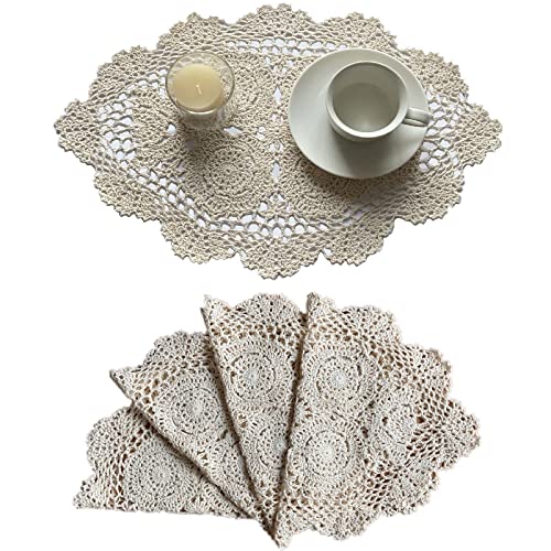 Southmage Set Of 4 Hand Crochet Oval Lace Placemats Farmhouse Dresser Scarves Table Doily Runners #TOP9
