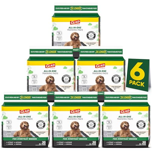 Image of Glad for Pets Extra Large Charcoal Training Pads for Dogs and Puppies, Activated Carbon Odor Control, 6-Layer Absorbent Leak-Proof Pee Pads with Pheromone Attractant, 28 x 30 in, 30 Count - 6 Pack