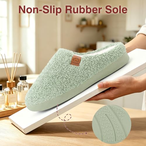 Image of Evshine Memory Foam Fuzzy Slippers for Women Curly Fleece House Shoes | Indoor Outdoor, Comfy and Warm Fur Lining, Non-slip Rubber Sole, Bedroom Slip on, Cozy, Cushioned, Machine Washable