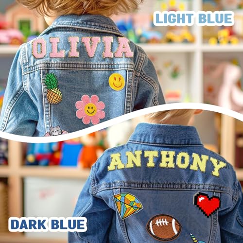 Personalized Kid Denim Patch Jacket With Name Tags, Girls Outerwear Coats, School Clothes Outfits for Ages 1-8, 2 Year Old Birthday4