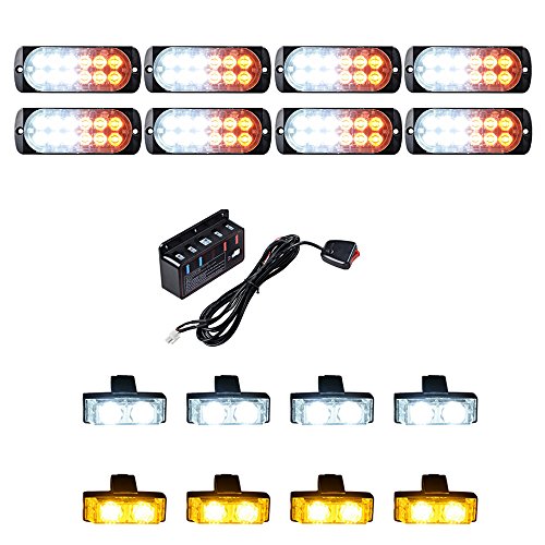 Astra Depot Flashing Strobe Lights Bar Emergency Warning Hazard (Set 8X 2-LED + 8pcs Ultra Slim 12-LED, Amber White)
