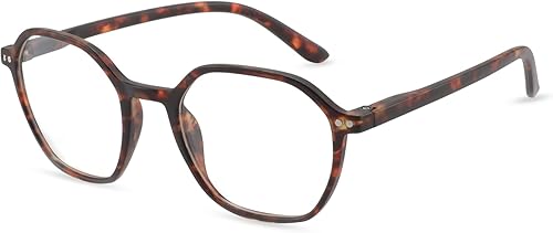 ZENOTTIC Gafas de lectura con luz azul para mujereshombres, marco hexagonal, bisagras de resorte, lentes de computadora antirreflejos de moda