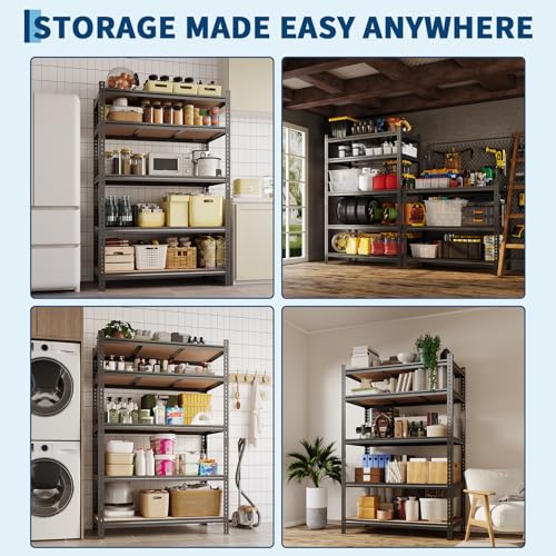 Image of 5-Tier Heavy Duty Adjustable Metal Storage Unit, 72 inch h x 35.5 inch w x 12 inch d, for Garage, Basement, Warehouse, Pantry, Closet, Kitchen, Black